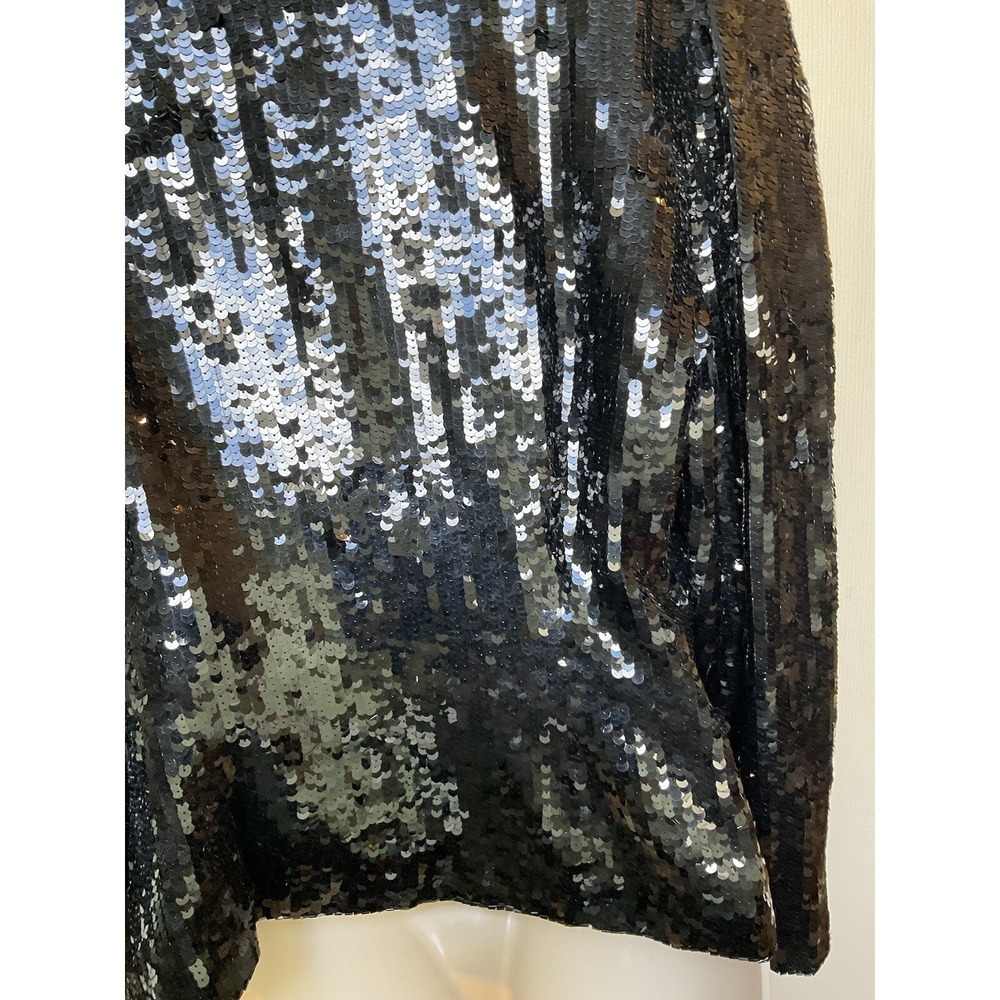 Vintage Black Sequin Blazer Jacket Single Button V-Neck Evening Party Shimmer - Picture 9 of 16